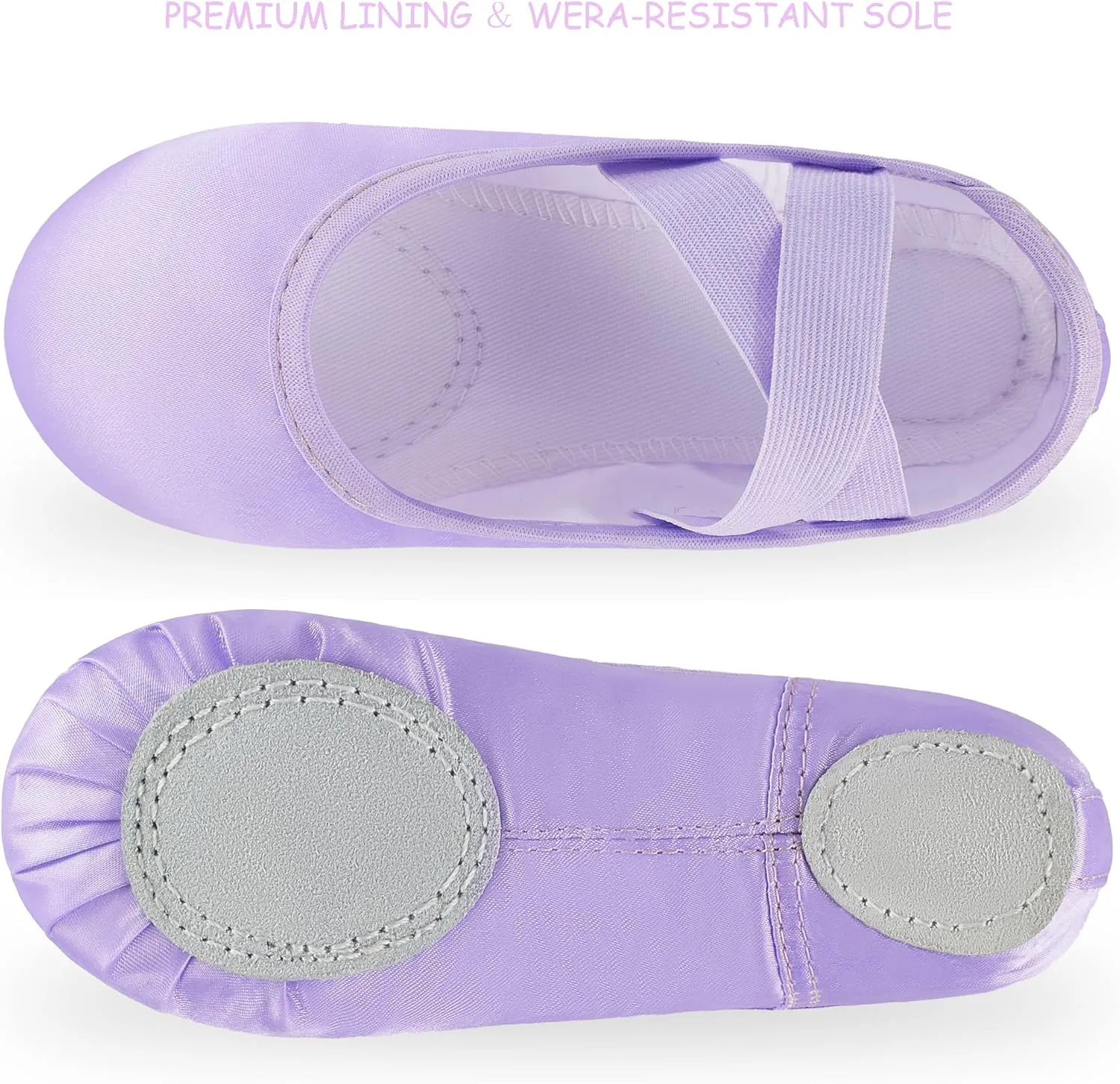 TRIPLE DEER Ballet Shoes for Girls, Satin Dance Practice Slippers Split Soft Leather Flat Sole Yoga Gymnastics Shoes (Toddler/Little/Big Kid)