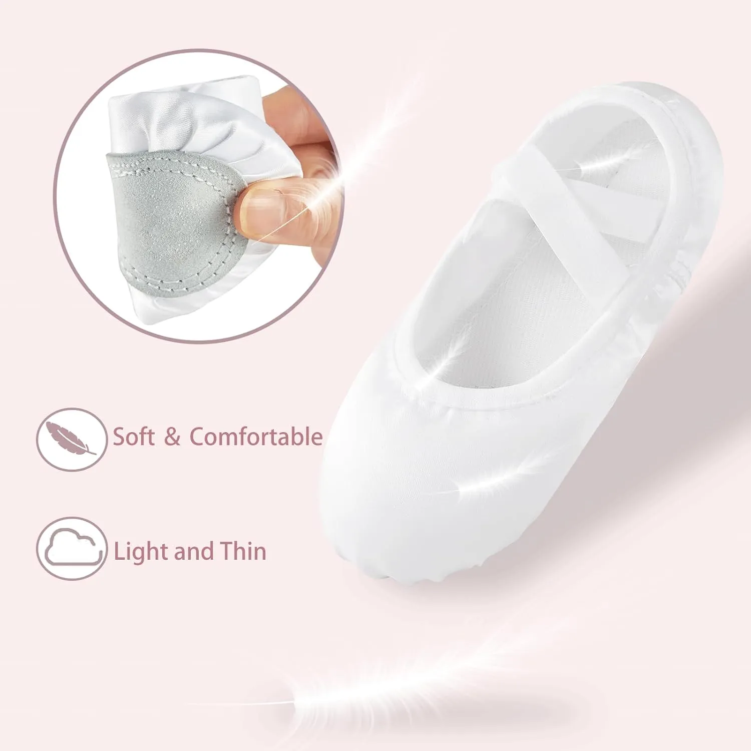 TRIPLE DEER Ballet Shoes for Girls, Satin Dance Practice Slippers Split Soft Leather Flat Sole Yoga Gymnastics Shoes (Toddler/Little/Big Kid)
