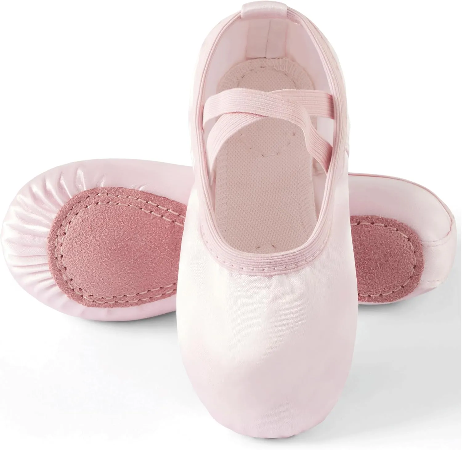 TRIPLE DEER Ballet Shoes for Girls, Satin Dance Practice Slippers Split Soft Leather Flat Sole Yoga Gymnastics Shoes (Toddler/Little/Big Kid)