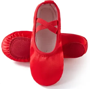TRIPLE DEER Ballet Shoes for Girls, Satin Dance Practice Slippers Split Soft Leather Flat Sole Yoga Gymnastics Shoes (Toddler/Little/Big Kid)