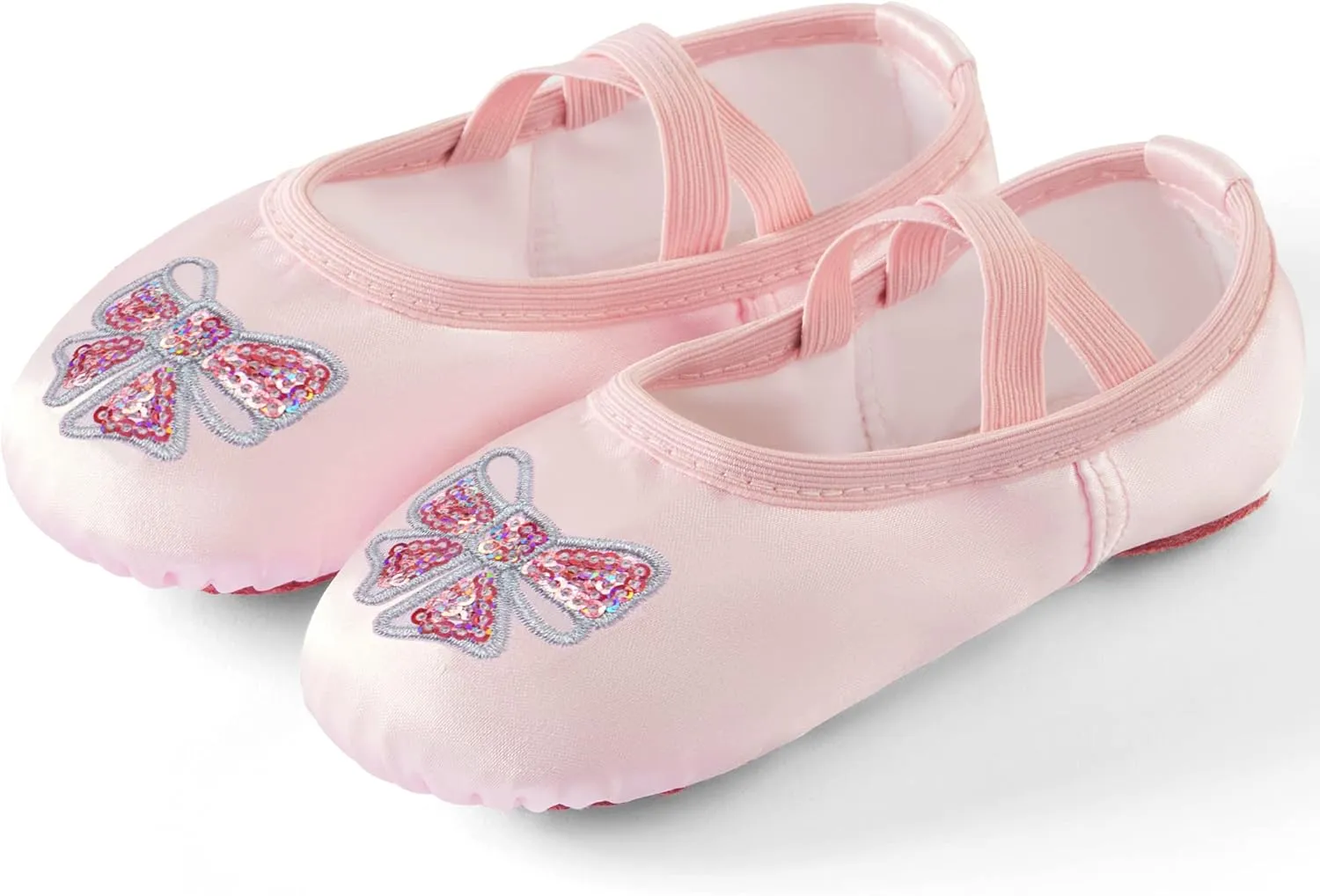 TRIPLE DEER Ballet Shoes for Girls, Satin Dance Practice Slippers Split Soft Leather Flat Sole Yoga Gymnastics Shoes (Toddler/Little/Big Kid)