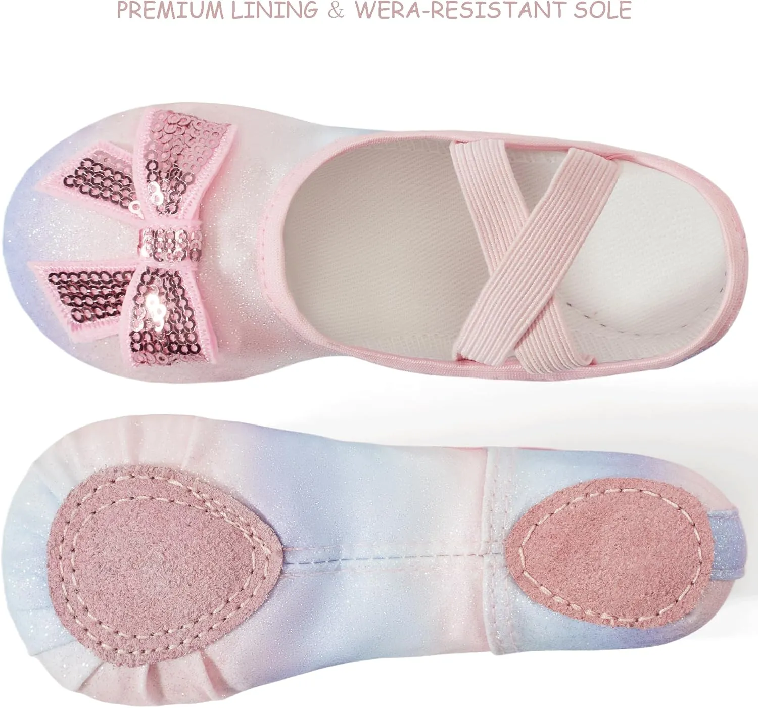 TRIPLE DEER Ballet Shoes for Girls, Satin Dance Practice Slippers Split Soft Leather Flat Sole Yoga Gymnastics Shoes (Toddler/Little/Big Kid)