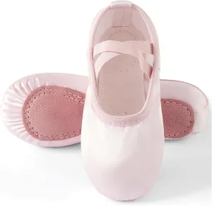 TRIPLE DEER Ballet Shoes for Girls, Satin Dance Practice Slippers Split Soft Leather Flat Sole Yoga Gymnastics Shoes (Toddler/Little/Big Kid)