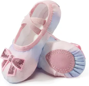 TRIPLE DEER Ballet Shoes for Girls, Satin Dance Practice Slippers Split Soft Leather Flat Sole Yoga Gymnastics Shoes (Toddler/Little/Big Kid)