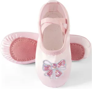 TRIPLE DEER Ballet Shoes for Girls, Satin Dance Practice Slippers Split Soft Leather Flat Sole Yoga Gymnastics Shoes (Toddler/Little/Big Kid)