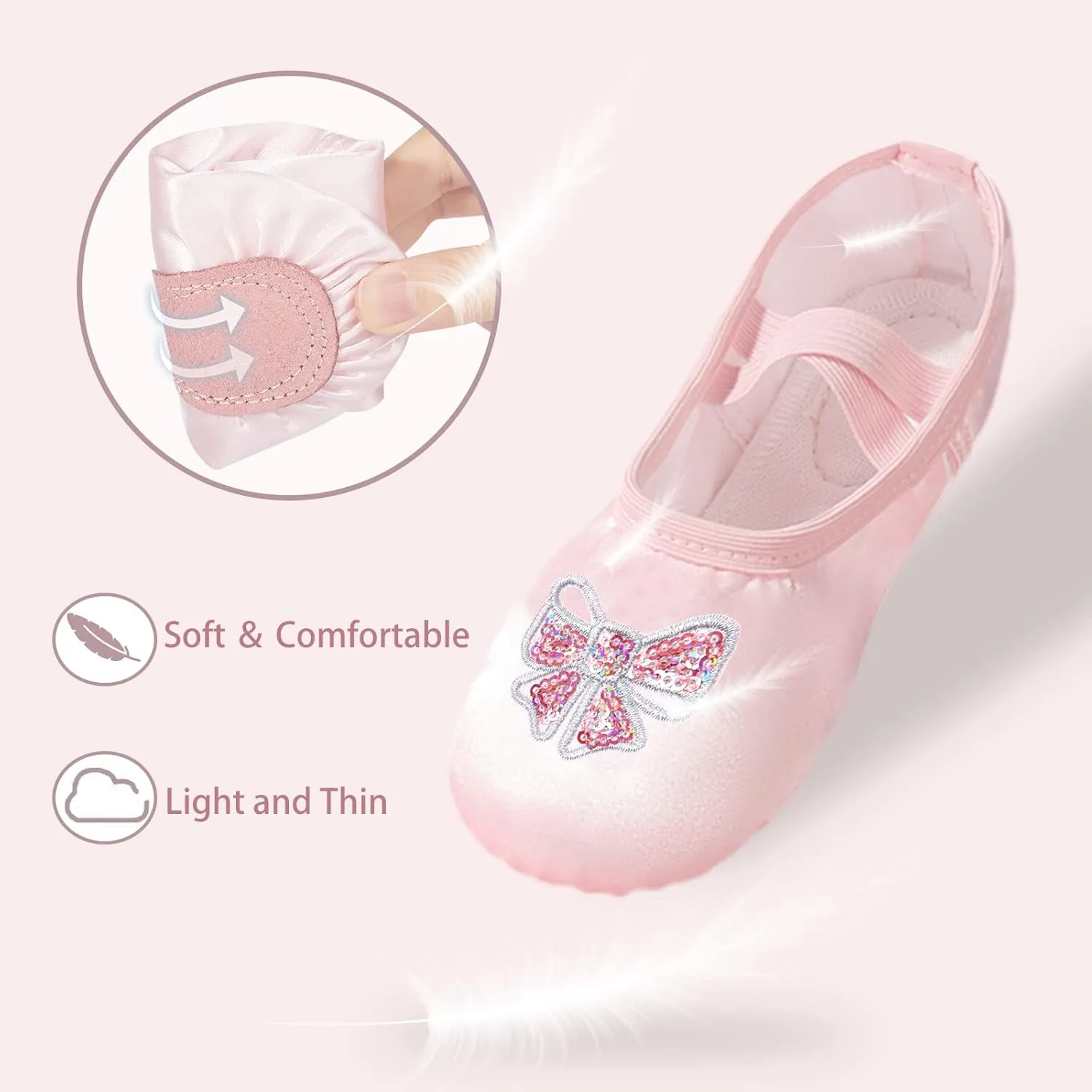 TRIPLE DEER Ballet Shoes for Girls, Satin Dance Practice Slippers Split Soft Leather Flat Sole Yoga Gymnastics Shoes (Toddler/Little/Big Kid)