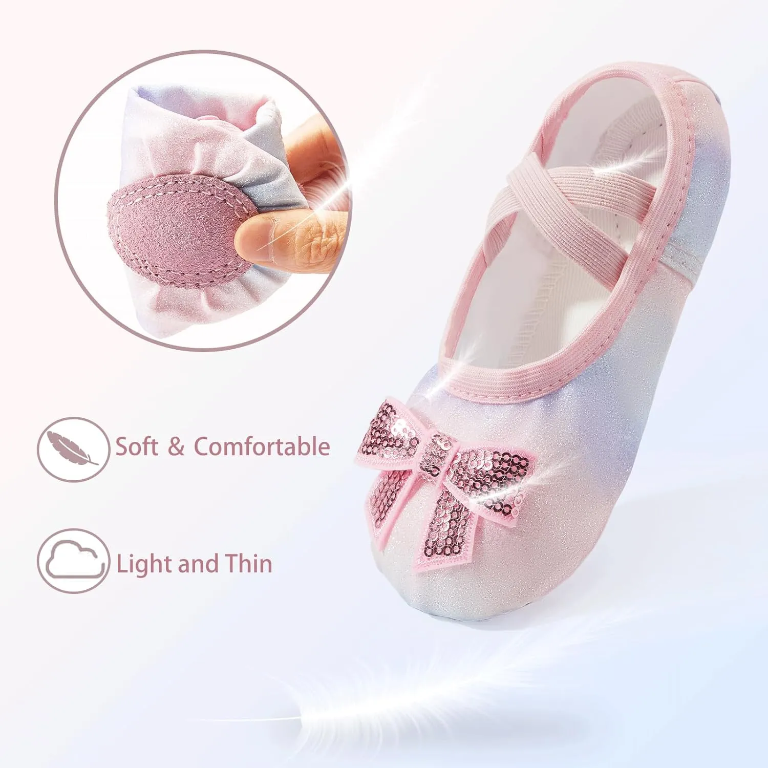 TRIPLE DEER Ballet Shoes for Girls, Satin Dance Practice Slippers Split Soft Leather Flat Sole Yoga Gymnastics Shoes (Toddler/Little/Big Kid)