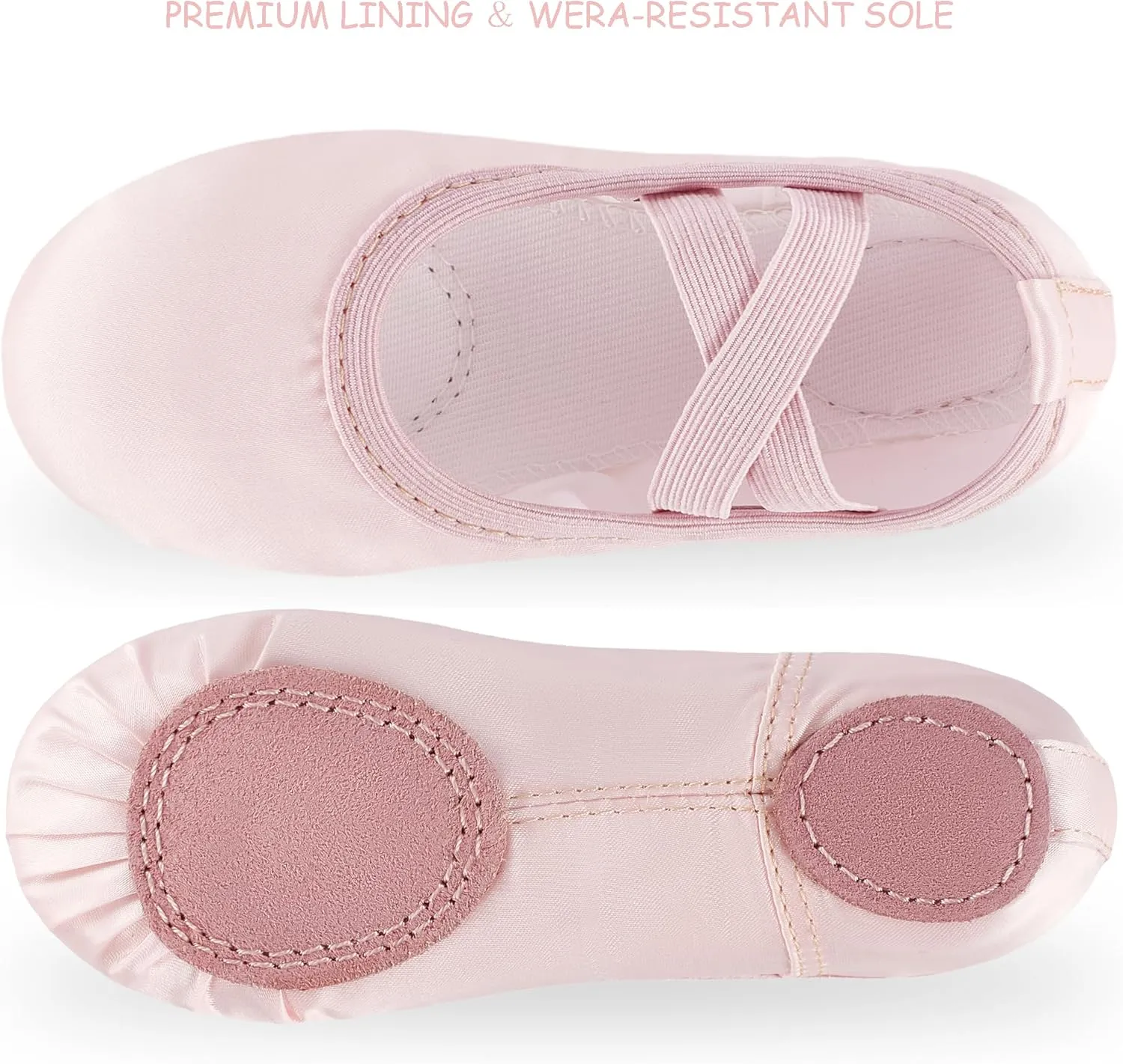 TRIPLE DEER Ballet Shoes for Girls, Satin Dance Practice Slippers Split Soft Leather Flat Sole Yoga Gymnastics Shoes (Toddler/Little/Big Kid)