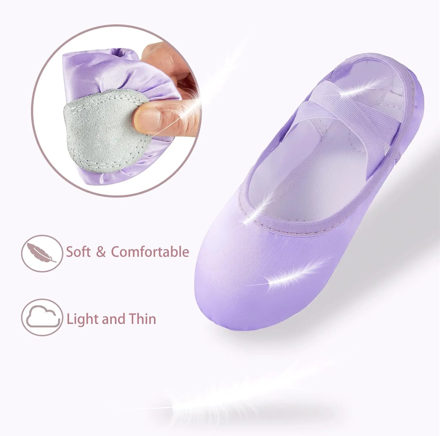 TRIPLE DEER Ballet Shoes for Girls, Satin Dance Practice Slippers Split Soft Leather Flat Sole Yoga Gymnastics Shoes (Toddler/Little/Big Kid)