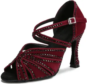 Water Platform Latin Dance Shoes - Rhinestone Sandals with 9CM (3.54") Heels for Party & Ballroom
