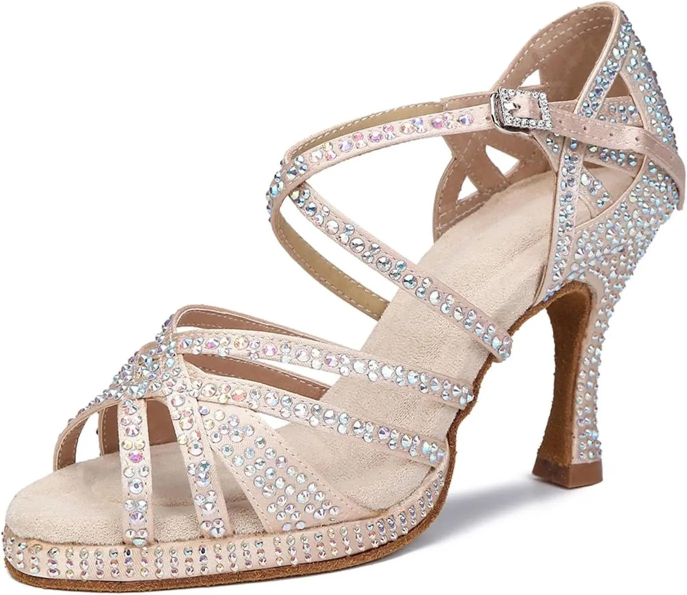 Water Platform Latin Dance Shoes - Rhinestone Sandals with 9CM (3.54") Heels for Party & Ballroom