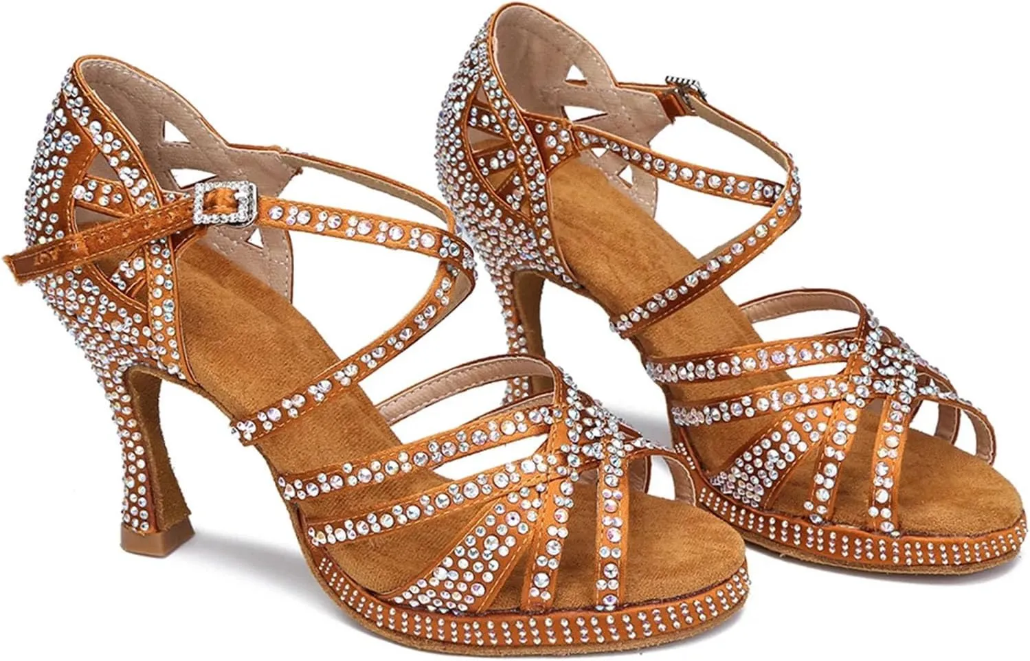 Water Platform Latin Dance Shoes - Rhinestone Sandals with 9CM (3.54") Heels for Party & Ballroom