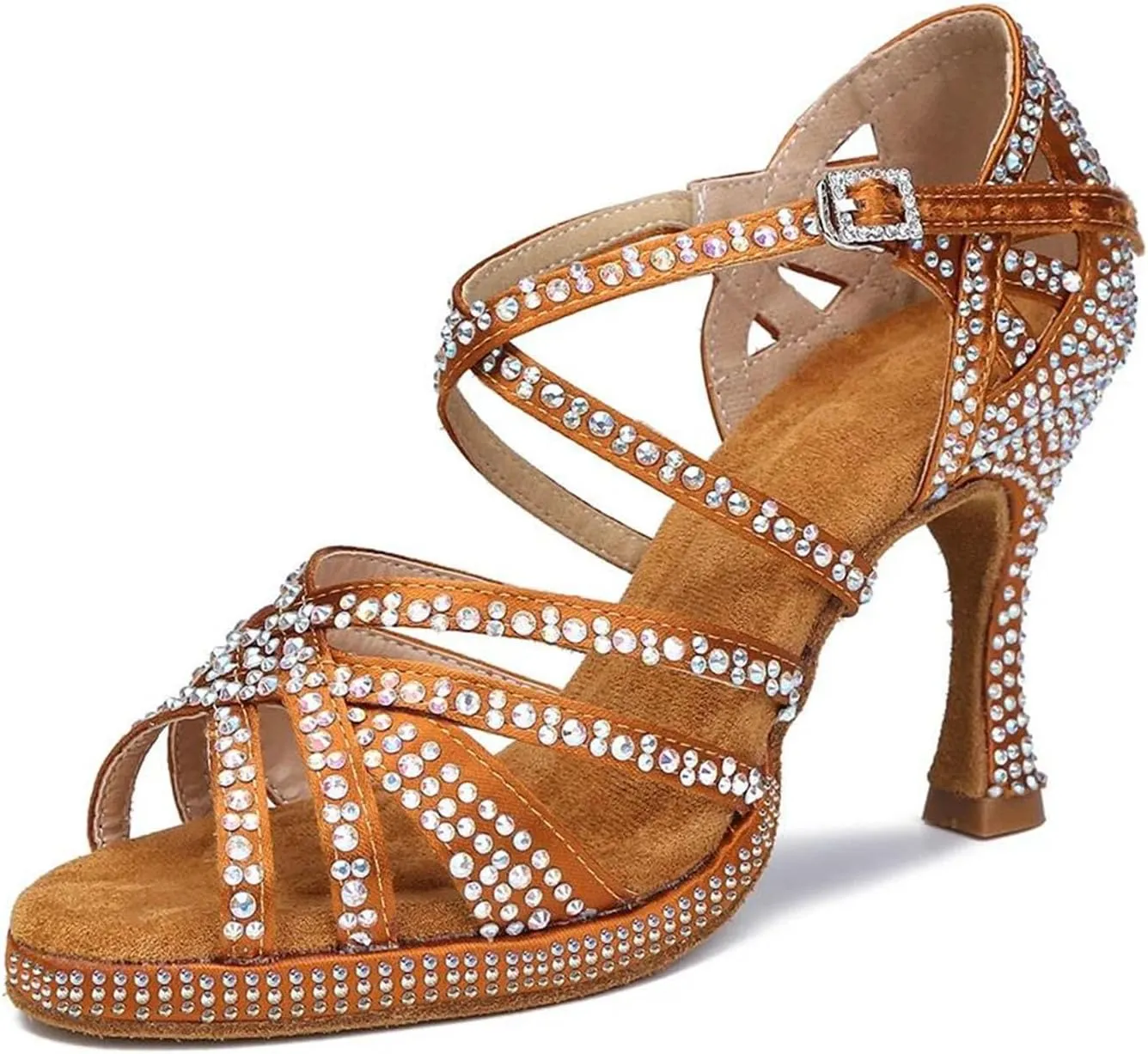 Water Platform Latin Dance Shoes - Rhinestone Sandals with 9CM (3.54") Heels for Party & Ballroom