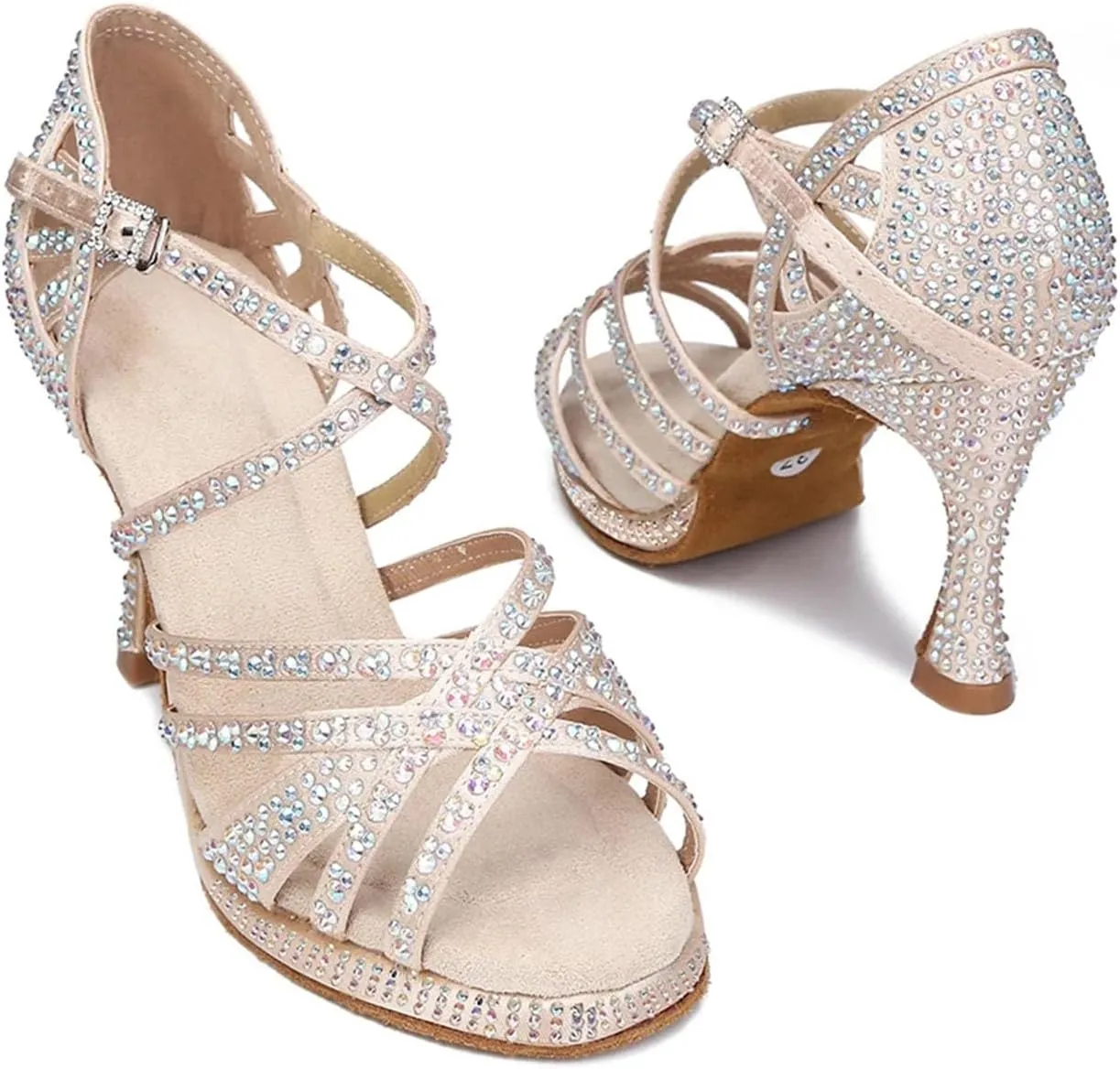 Water Platform Latin Dance Shoes - Rhinestone Sandals with 9CM (3.54") Heels for Party & Ballroom