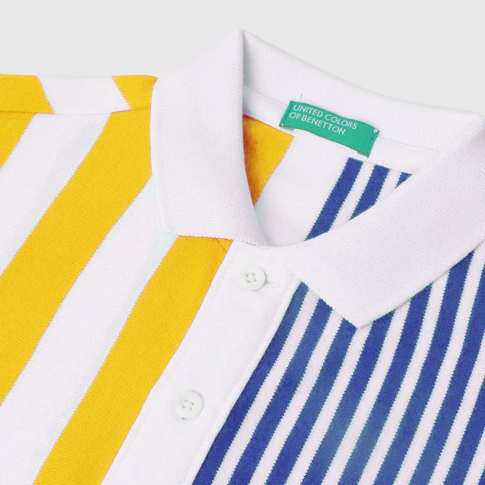 White Regular Polo Neck Striped T-Shirt