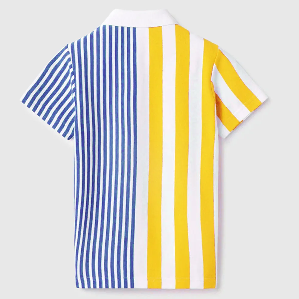 White Regular Polo Neck Striped T-Shirt