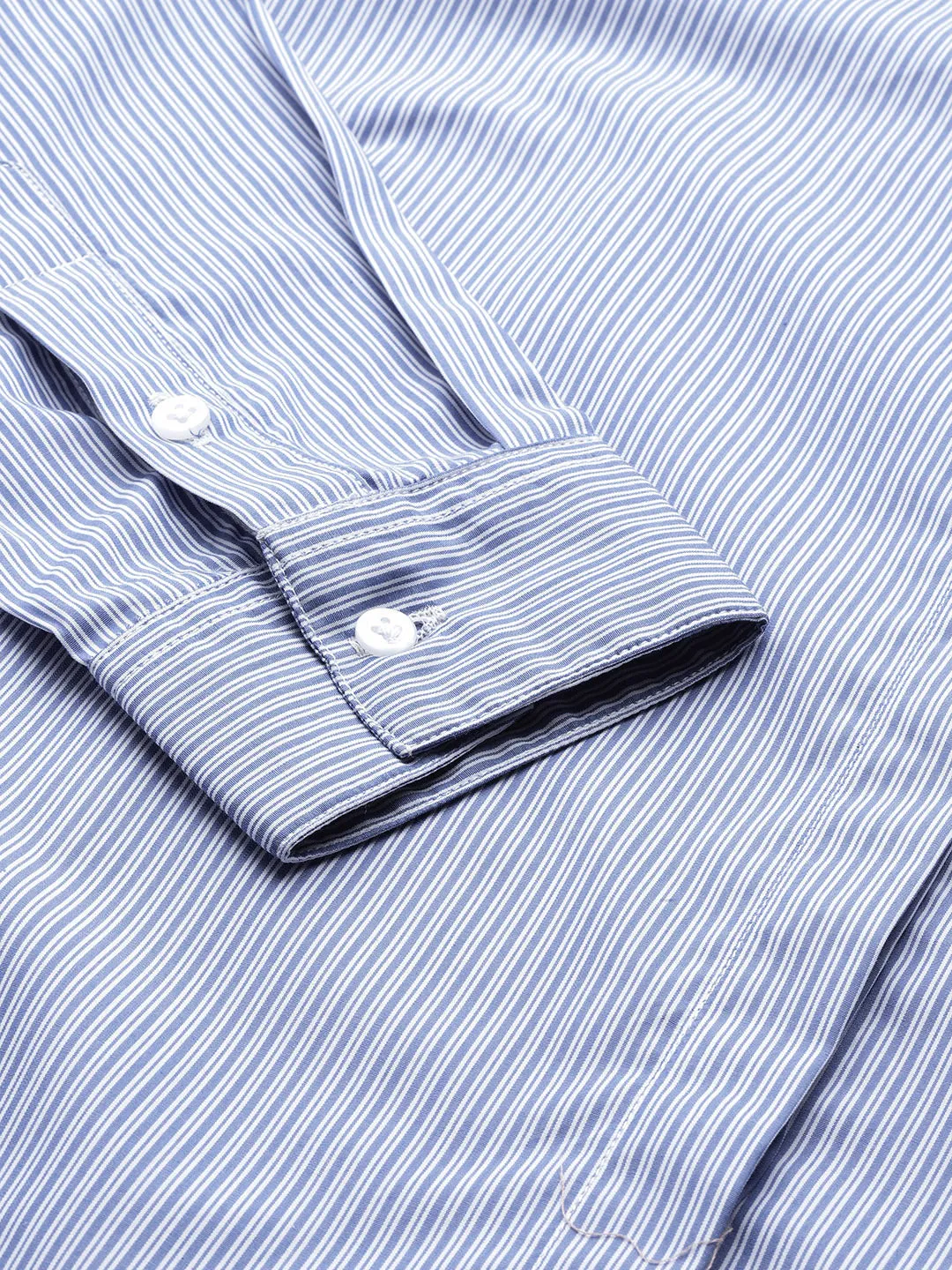 Women Blue & White Striped Pure Cotton Regular Fit Formal Shirt