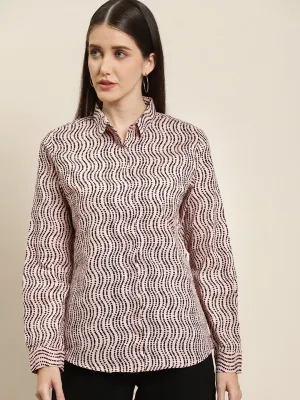 Women Pink & Black Prints Pure Cotton Slim Fit Formal Shirt