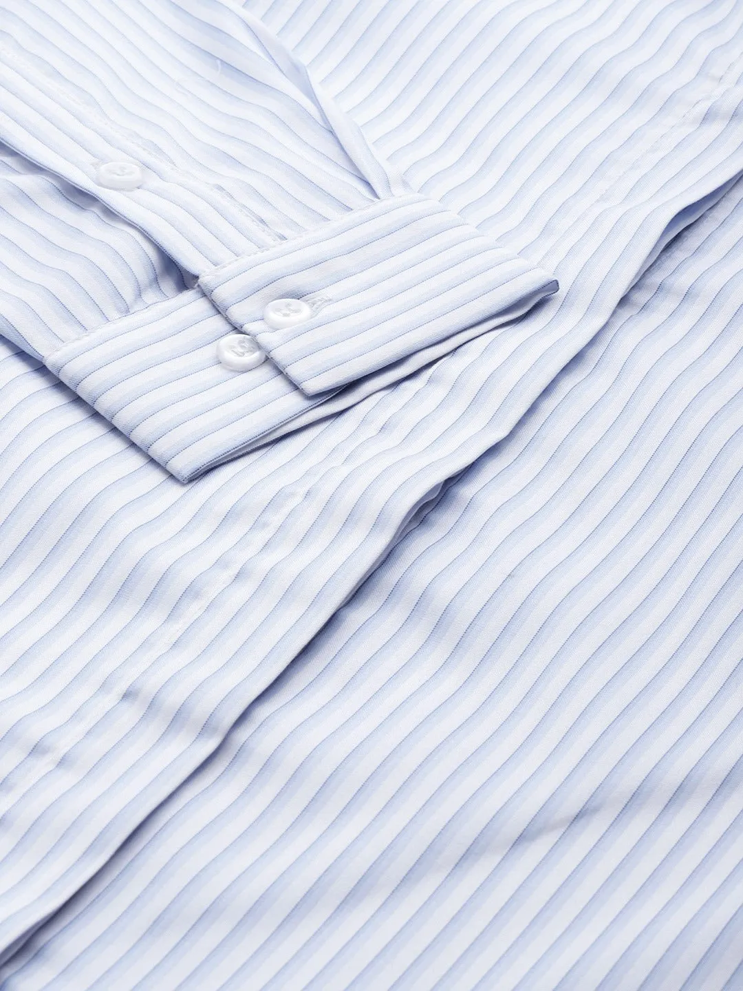 Women White & Blue Striped Cotton Slim Fit Formal Shirt