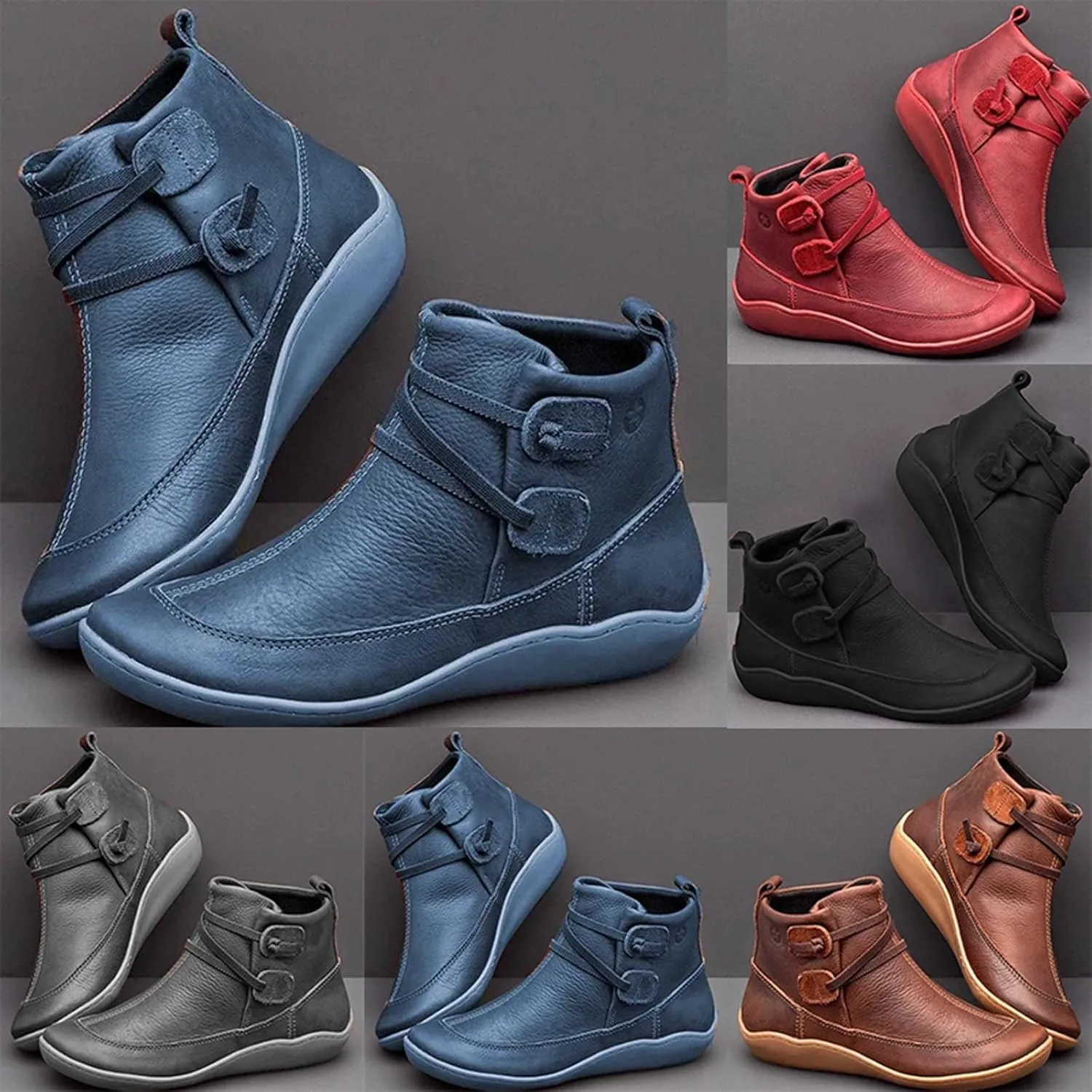 Womens Booties Ankle Western Booties for Women Flat Cowboy Boots for Women Womens Bootie Low Heel Cover Heel Round Toe Chunky Block Low Heel Vintage
