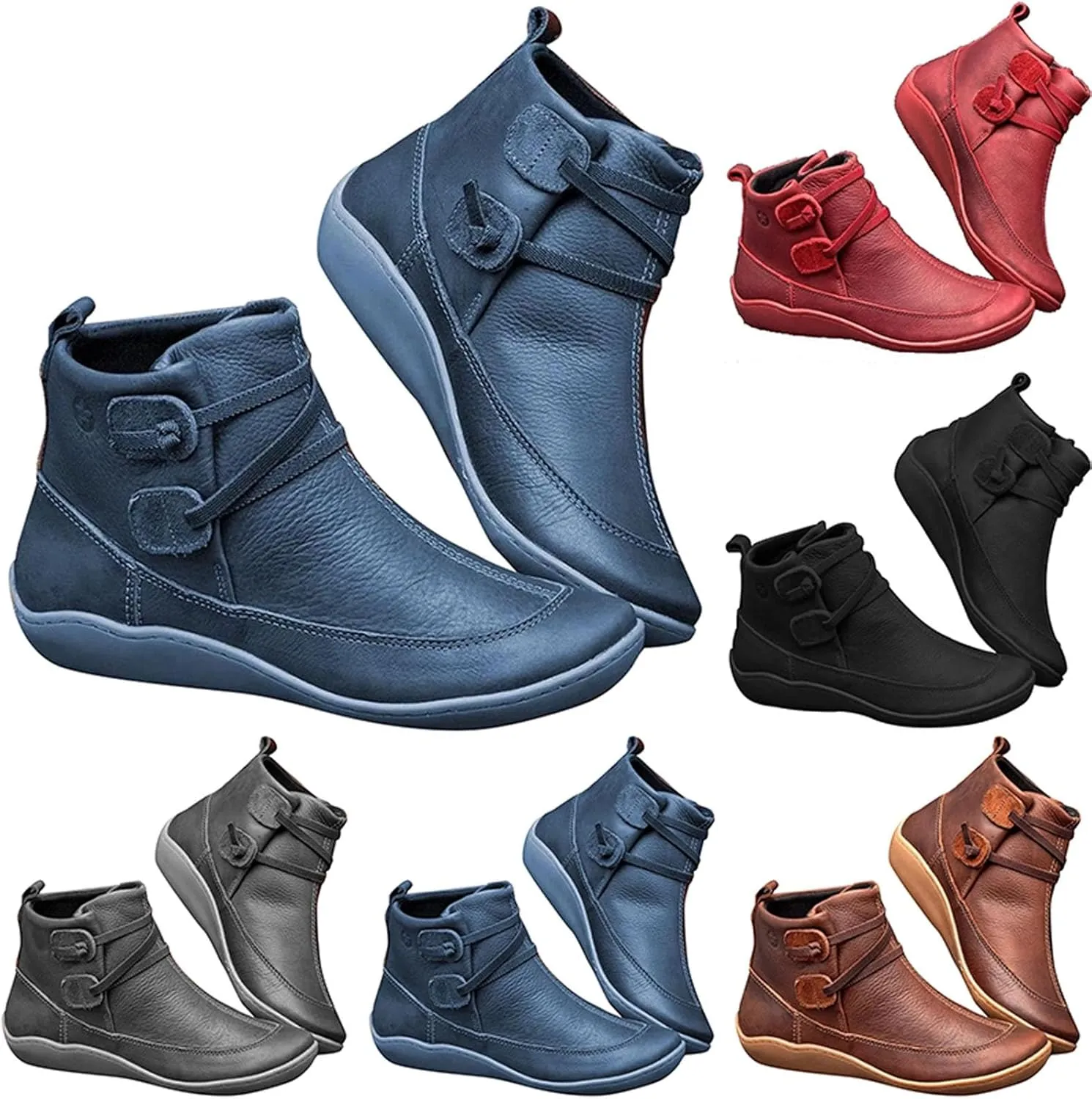 Womens Booties Ankle Western Booties for Women Flat Cowboy Boots for Women Womens Bootie Low Heel Cover Heel Round Toe Chunky Block Low Heel Vintage