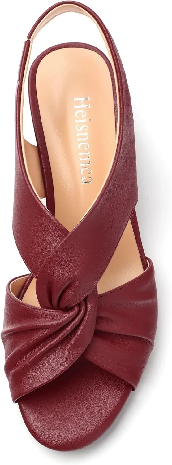 Womens Chunky Block Heels Sandals,Round Open Toe High Heeled Sandals,matte Slip On Ankle Strap Mid Sandals,leisure Dress Party Wedding Shoes 2 In