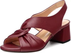 Womens Chunky Block Heels Sandals,Round Open Toe High Heeled Sandals,matte Slip On Ankle Strap Mid Sandals,leisure Dress Party Wedding Shoes 2 In