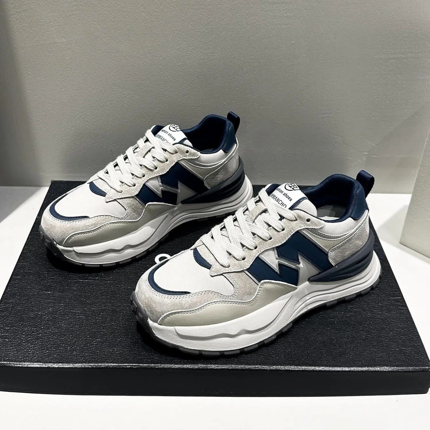 Womens Fashion Breathable Leather Platform Lace-Up Sneakers Lightweight Retro Non Slip Round Toe Workout Sport Shoes for Tennis Walking Driving Daily