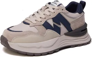 Womens Fashion Breathable Leather Platform Lace-Up Sneakers Lightweight Retro Non Slip Round Toe Workout Sport Shoes for Tennis Walking Driving Daily