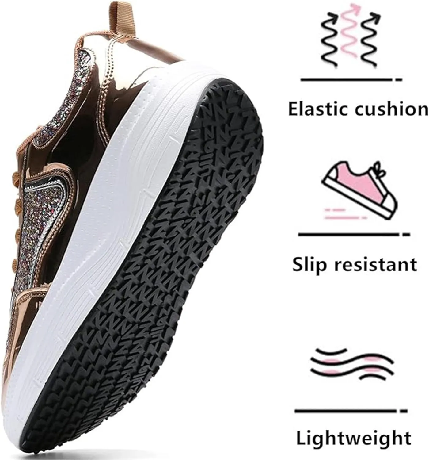 Women's Lace Up Inner Heightening Wedge Walking Shoe Sequins Fashion Sneakers Lightweight Non Slip Workout Shoes