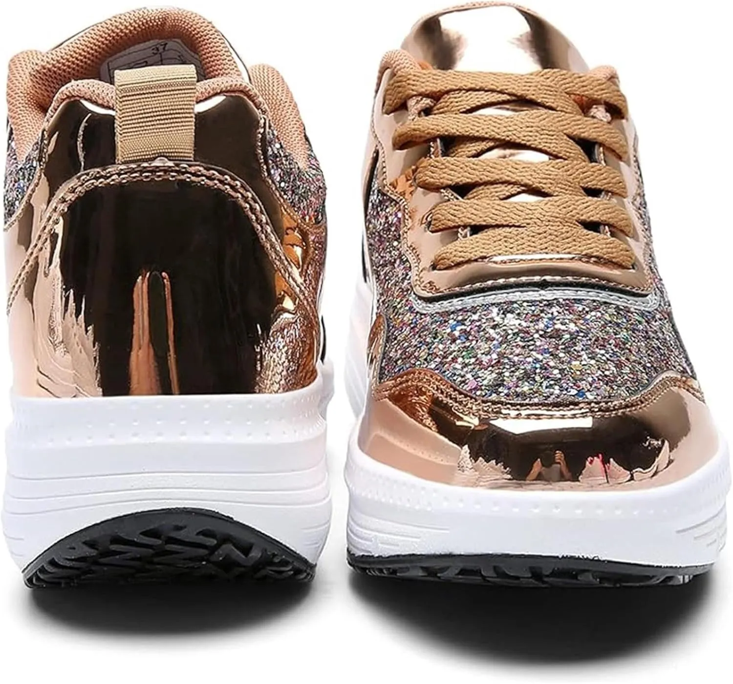 Women's Lace Up Inner Heightening Wedge Walking Shoe Sequins Fashion Sneakers Lightweight Non Slip Workout Shoes