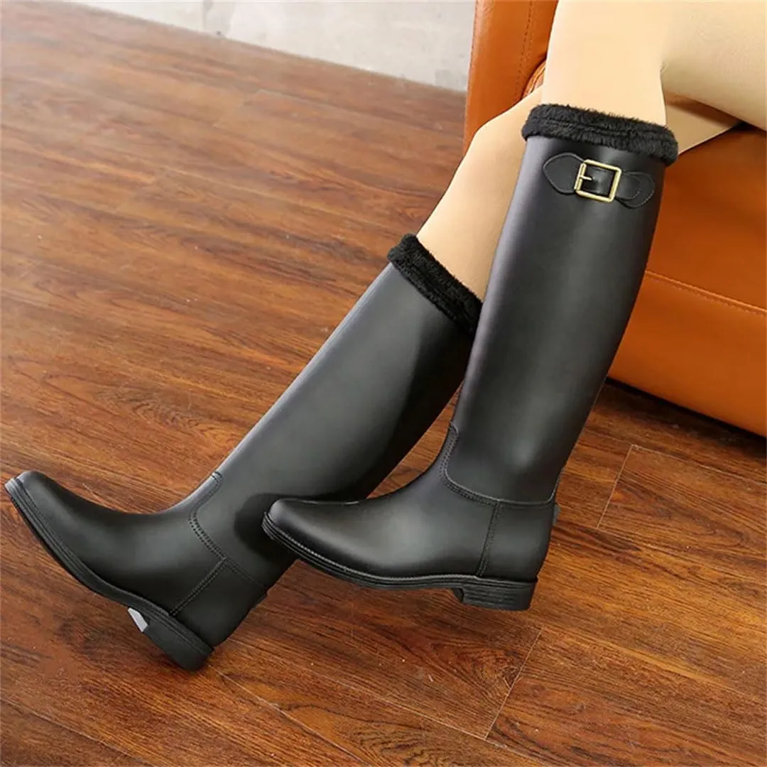 Women's Lady Rain Boots High Tube Warm Water Shoes Waterproof Rubber Shoes Frosted Rain Boots