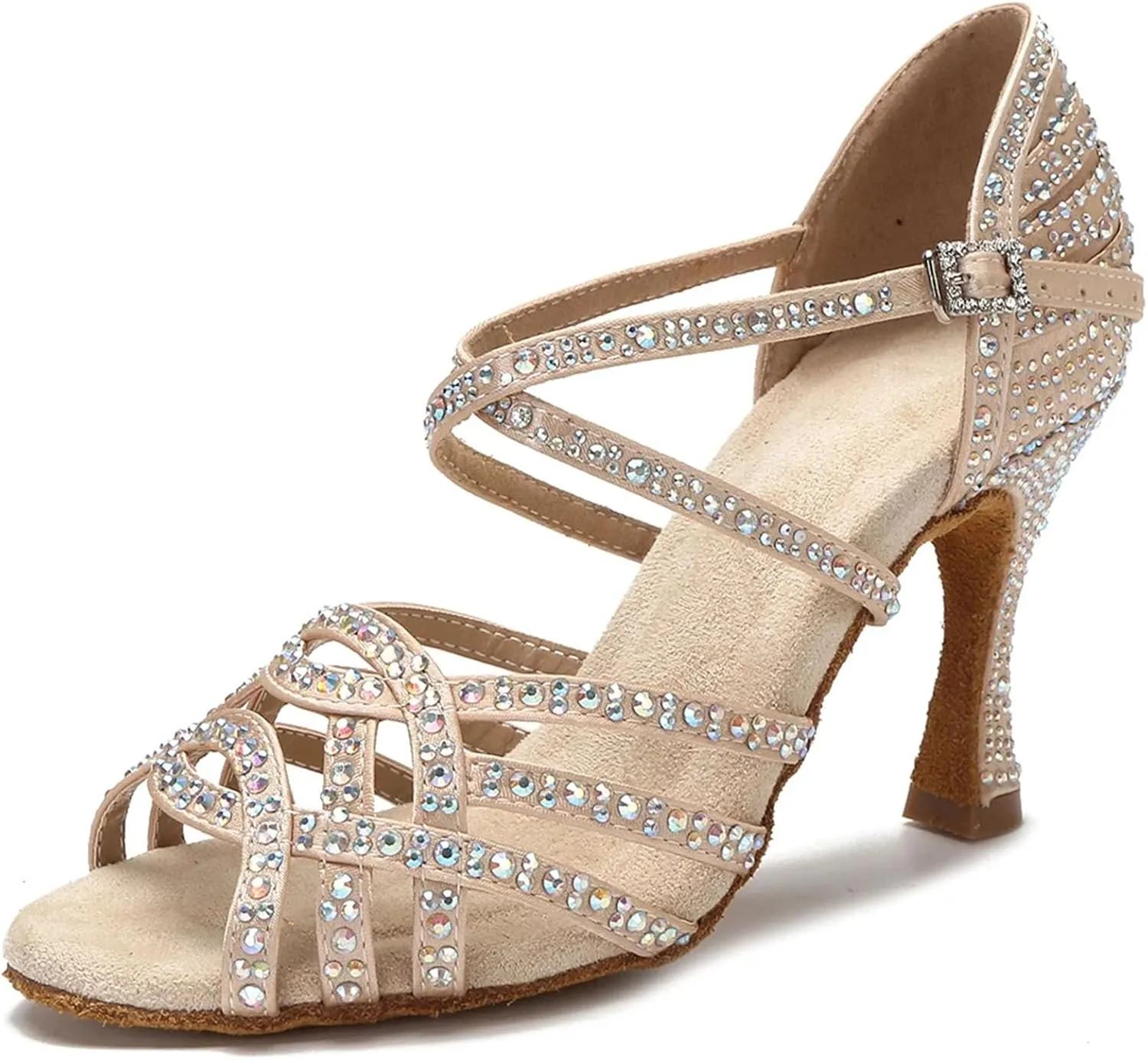 Women's Latin Dance Shoes - Rhinestone Heels with 9CM (3.54") for Tango, Ballroom, Wedding