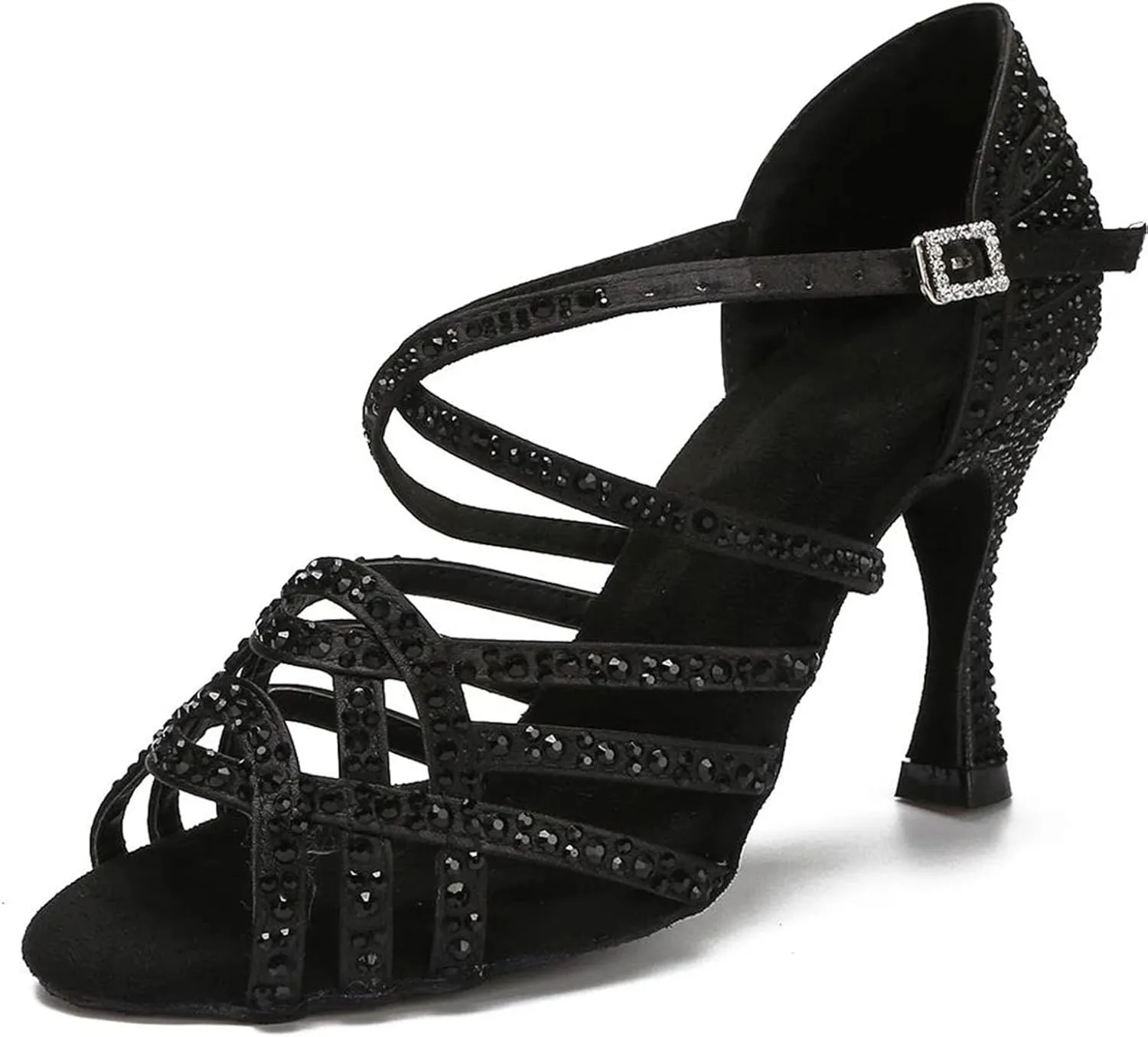 Women's Latin Dance Shoes - Rhinestone Heels with 9CM (3.54") for Tango, Ballroom, Wedding
