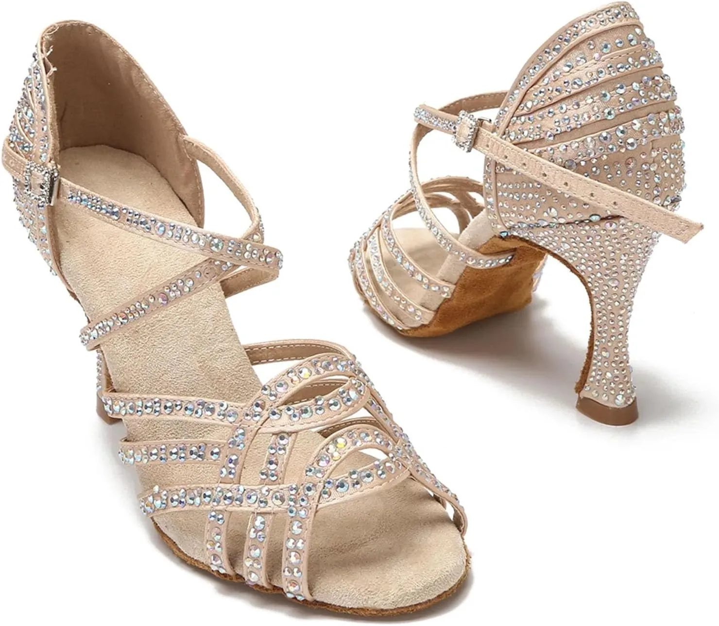 Women's Latin Dance Shoes - Rhinestone Heels with 9CM (3.54") for Tango, Ballroom, Wedding