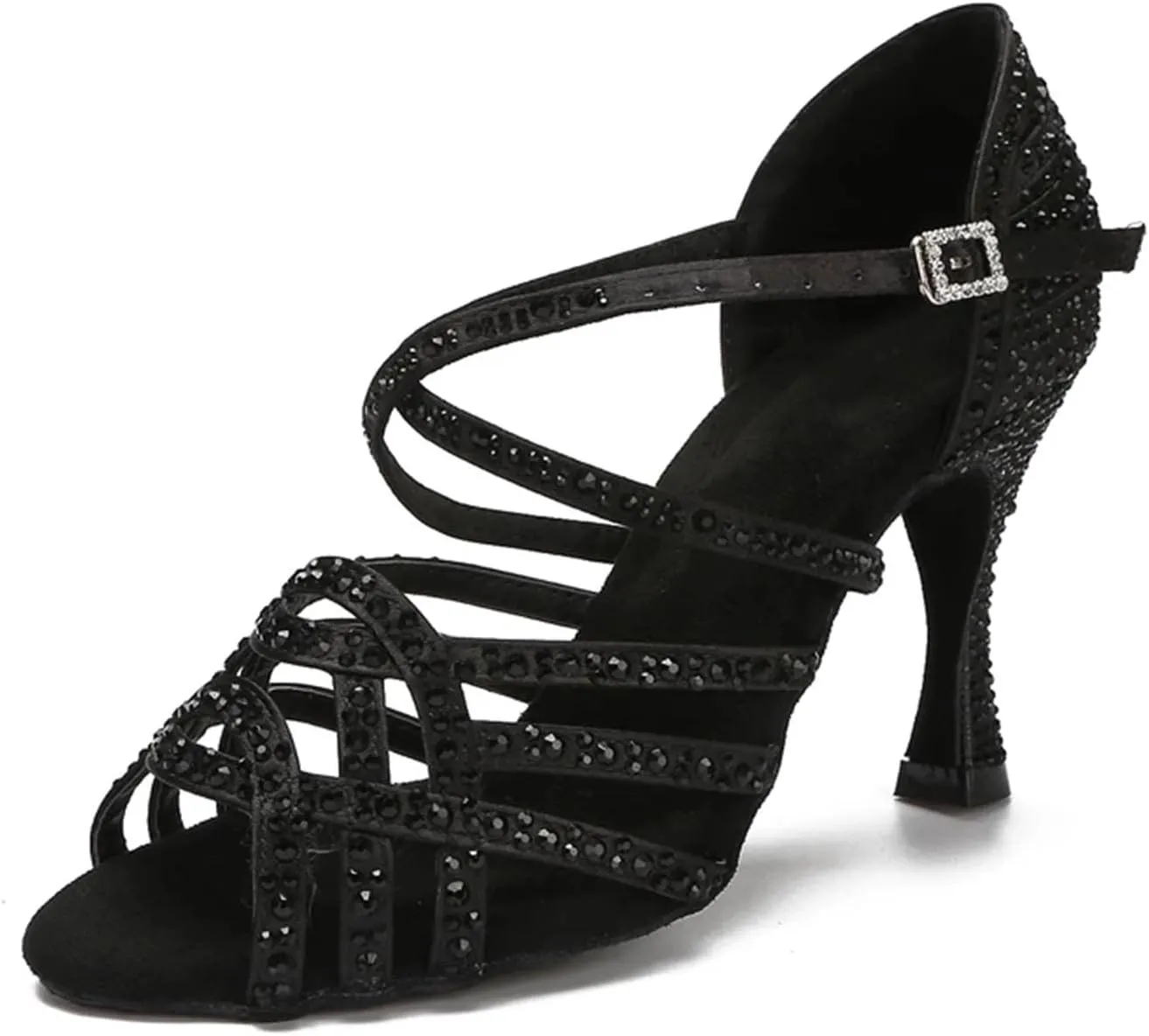 Women's Latin Dance Shoes - Rhinestone Heels with 9CM (3.54") for Tango, Ballroom, Wedding