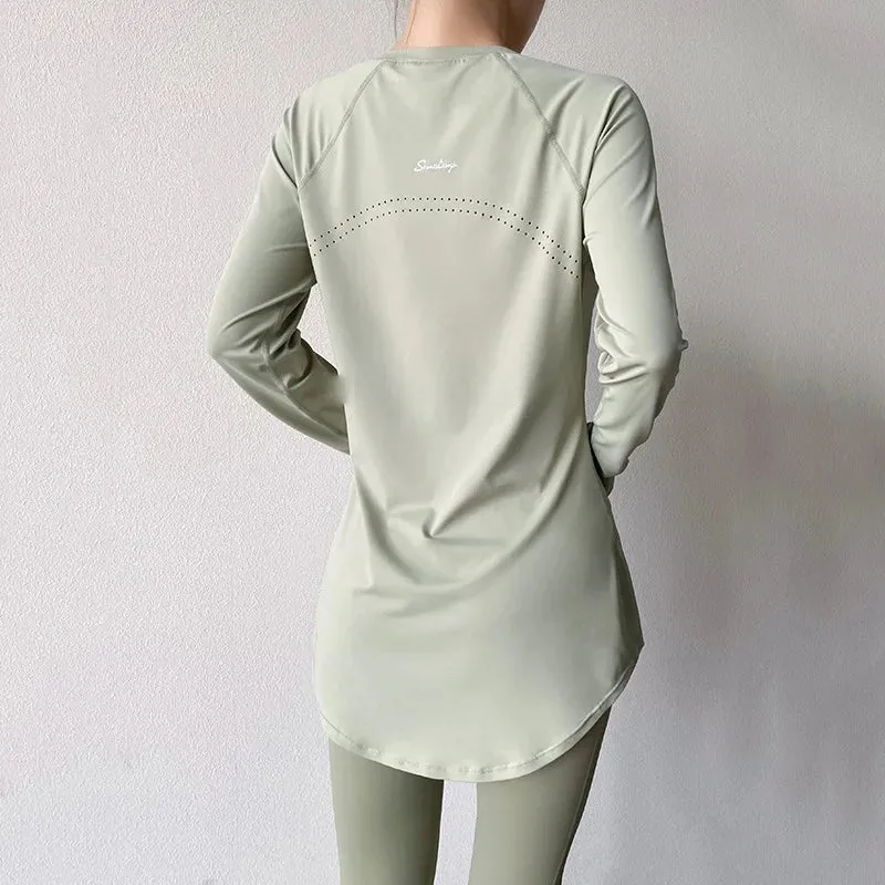 Women's Long Sleeve Yoga Top - Breathable & Quick Dry
