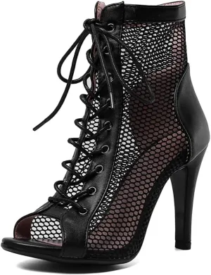 Women's Mesh Stitched Leather Cross Lacing Tall Ballroom Shoes Latin Salsa Jazz Performence Shoes,Model K92