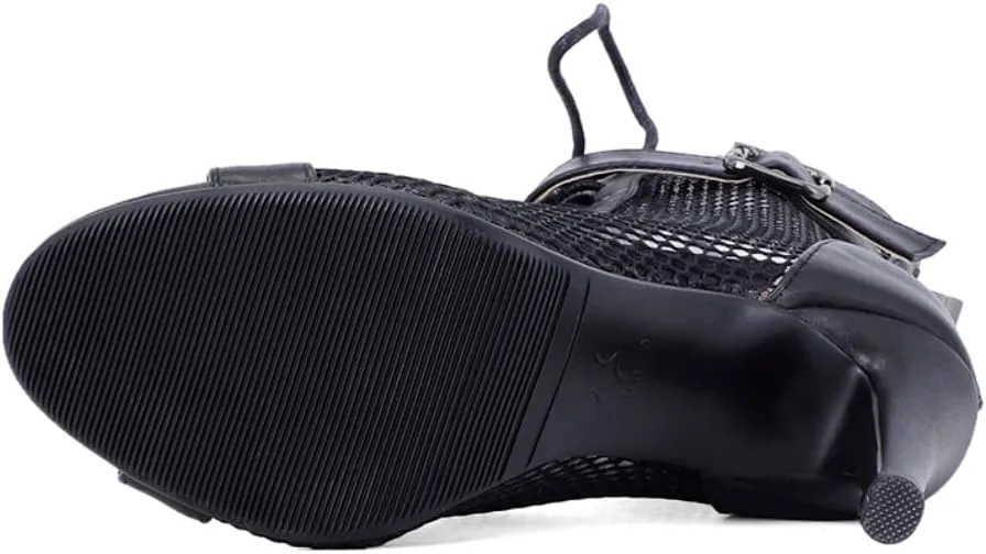 Women's Mesh Stitched Leather Cross Lacing Tall Ballroom Shoes Latin Salsa Jazz Performence Shoes,Model K92