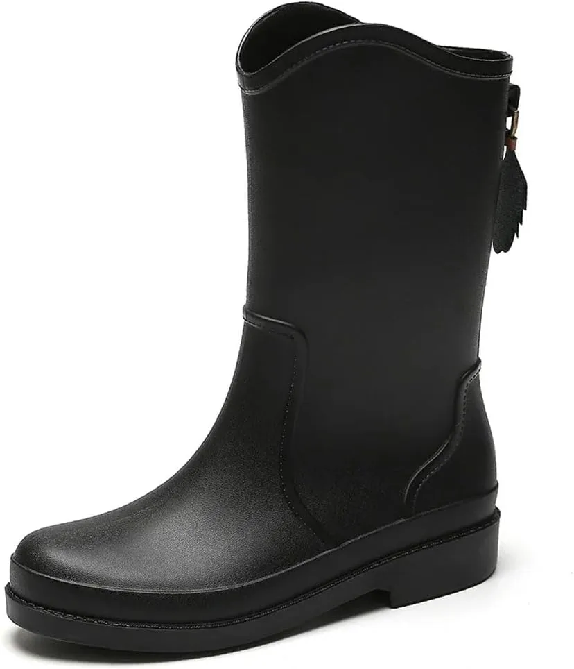 Women's Rain Boots Waterproof Garden Mid Calf Rain Shoes Anti-Slipping Rainboots For Outdoor Work
