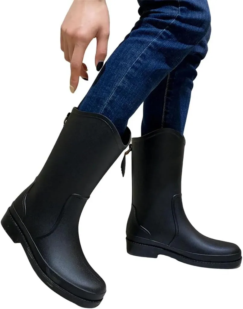 Women's Rain Boots Waterproof Garden Mid Calf Rain Shoes Anti-Slipping Rainboots For Outdoor Work