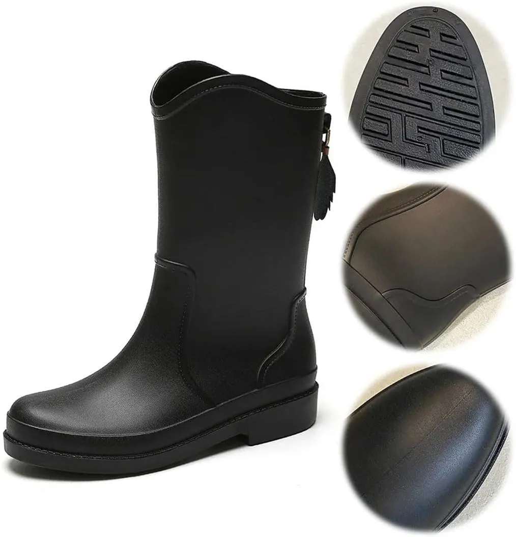 Women's Rain Boots Waterproof Garden Mid Calf Rain Shoes Anti-Slipping Rainboots For Outdoor Work