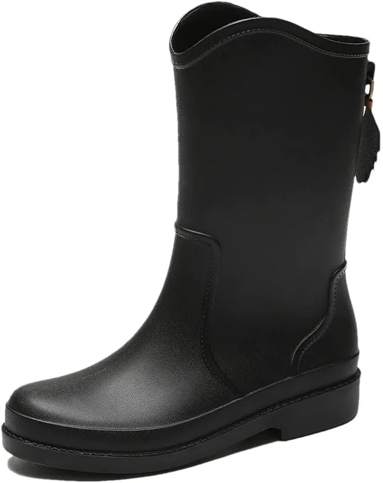 Women's Rain Boots Waterproof Garden Mid Calf Rain Shoes Anti-Slipping Rainboots For Outdoor Work