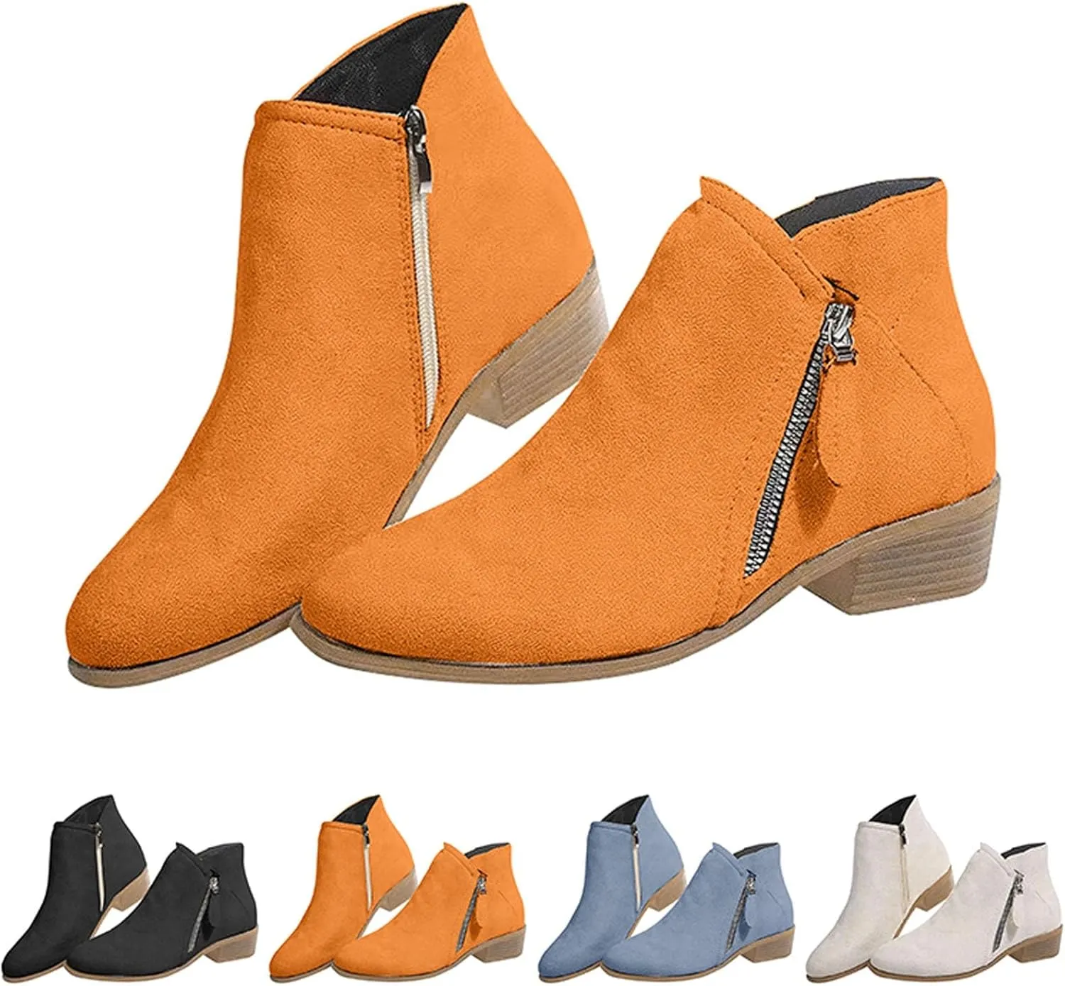 Womens Winter Boots Ankle Black Womens Booties Womens Western Booties Non Slip Work Shoes Women Fashion Closed Head Chunky Block Heel Side Zipper Pointd Toe