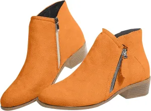 Womens Winter Boots Ankle Black Womens Booties Womens Western Booties Non Slip Work Shoes Women Fashion Closed Head Chunky Block Heel Side Zipper Pointd Toe