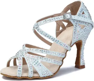 Yellow Latin Dance Shoes - Salsa, Tango Sandals with 9CM (3.54") Heels for Ballroom, Pink Wedding